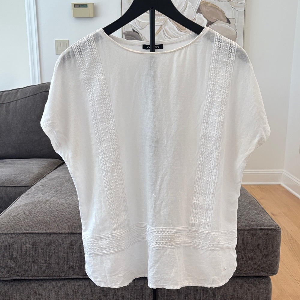 Olsen White Embroidered Short Sleeve Blouse